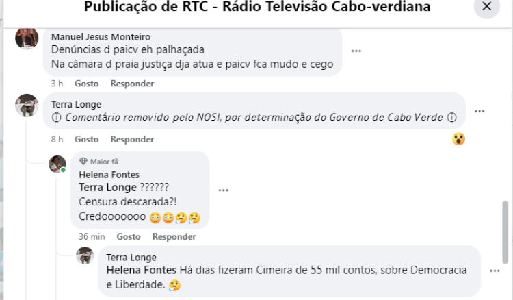 Governo mandou apagar comentário no facebook da RTC sobre suspeitas de corrupção na CM do Porto Novo?